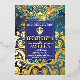Luxury Glitzer Blue Sikh Anand Karaj Indian Folieneinladung