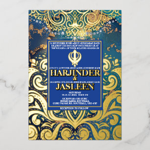Luxury Glitzer Blue Sikh Anand Karaj Indian Folieneinladung