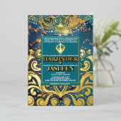 Luxury Glitzer Blue Sikh Anand Karaj Indian Folieneinladung (Stehend vorne)
