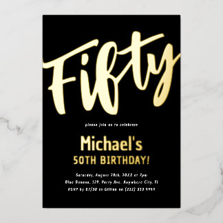 Luxury Gold '50' Adult Milestone 50. Geburtstag Folieneinladung