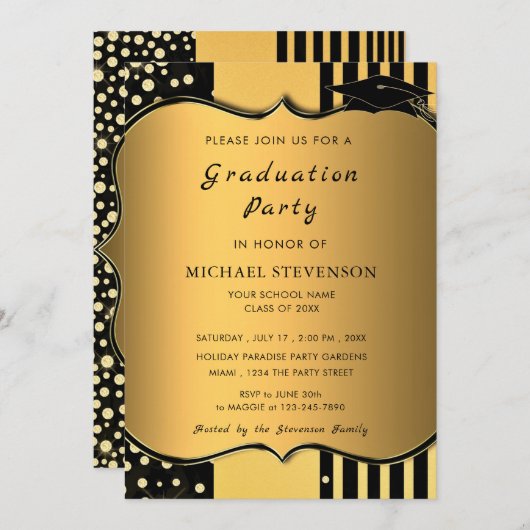 Luxury Gold Abschluss Einladung - Elegant (Vorne/Hinten)