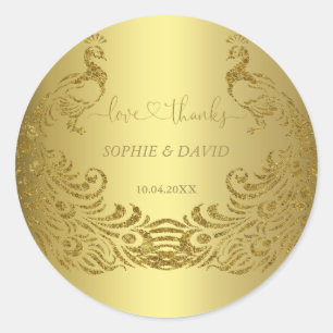 Luxury Gold Abstrakt Peacock Wedding Runder Aufkleber