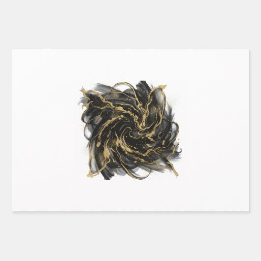 Luxury Gold and Black Abstract Marble Ink Flow Geschenkpapier Set (Vorderseite)
