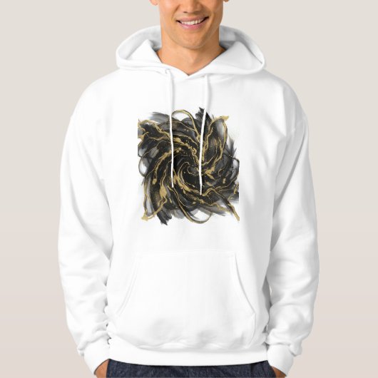 Luxury Gold and Black Abstract Marble Ink Flow Hoodie (Vorderseite)