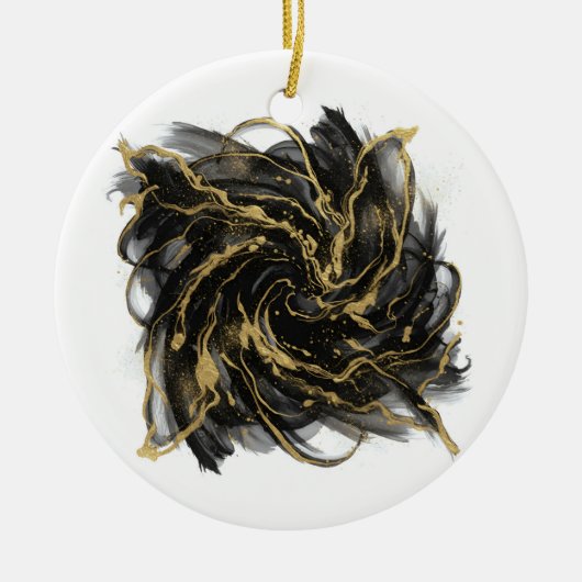Luxury Gold and Black Abstract Marble Ink Flow Keramik Ornament (Vorne)