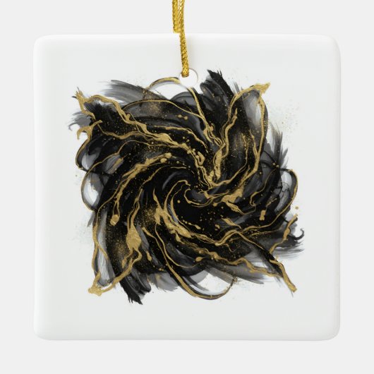 Luxury Gold and Black Abstract Marble Ink Flow Keramikornament (Vorderseite)