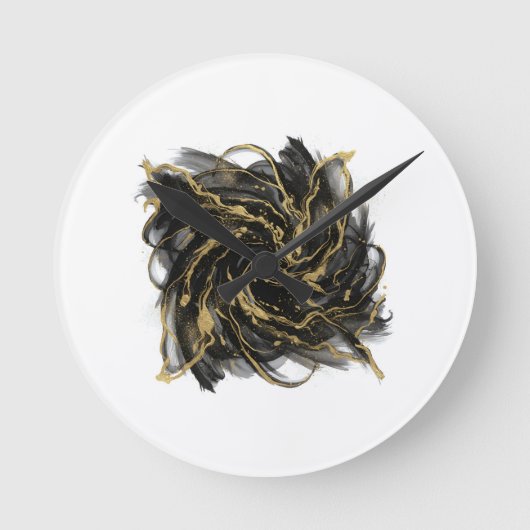 Luxury Gold and Black Abstract Marble Ink Flow Runde Wanduhr (Vorderseite)