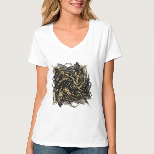 Luxury Gold and Black Abstract Marble Ink Flow T-Shirt (Vorderseite)