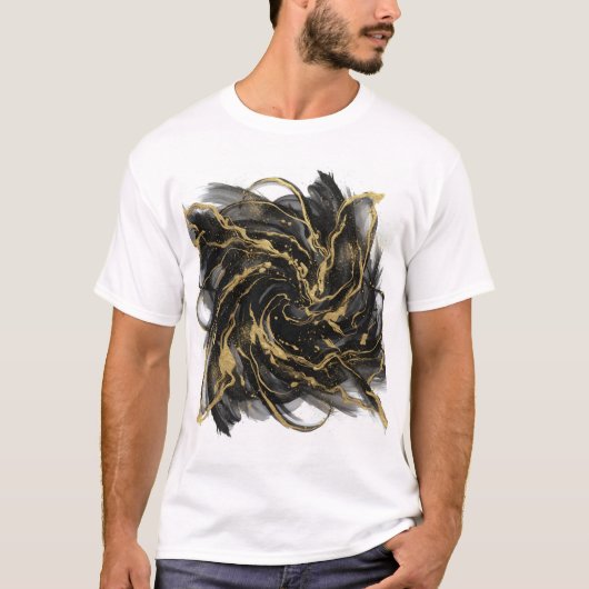 Luxury Gold and Black Abstract Marble Ink Flow T-Shirt (Vorderseite)