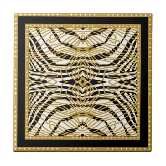 Luxury Gold and Black Abstract Zebra Pattern Fliese (Vorderseite)