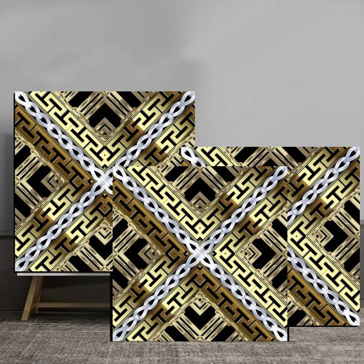 Luxury Gold and Silver Greek Geometric Pattern Fliese