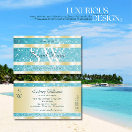 Luxury Gold Aquamarin Glitzer Luminous Stars Monog Visitenkarte