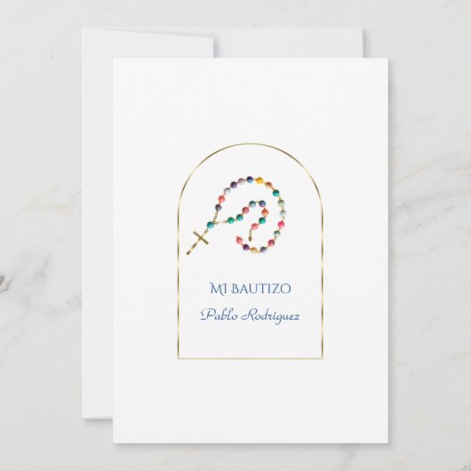 Luxury Gold Arch Rosary Boy Monogram Bautizo Einladung (Rückseite)
