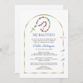 Luxury Gold Arch Rosary Boy Monogram Bautizo Einladung (Vorne/Hinten)