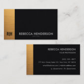 Luxury Gold Bar & Black Leather Monogram Visitenkarte (Vorne/Hinten)