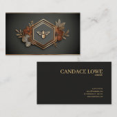 Luxury Gold Bee Hexagon Floral Midnight Black Visitenkarte (Vorne/Hinten)