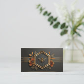 Luxury Gold Bee Hexagon Floral Midnight Black Visitenkarte (Stehend Vorderseite)