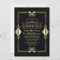 Luxury Gold Black Art Deco Fleur-de-Lis Wedding