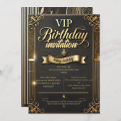 Luxury Gold & Black Birthday Party Einladung (Vorne/Hinten)