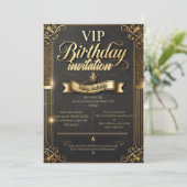 Luxury Gold & Black Birthday Party Einladung (Stehend Vorderseite)