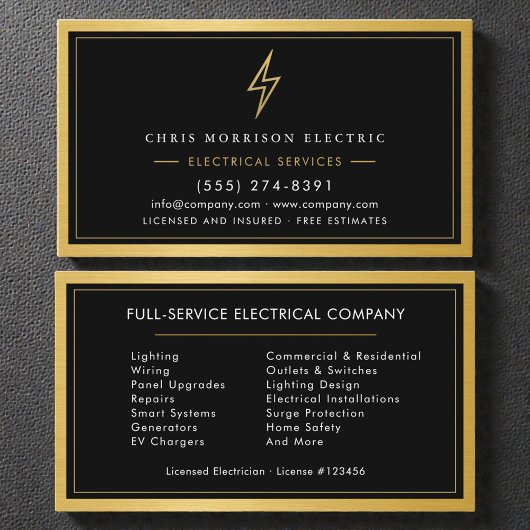 Luxury Gold Black Electrical Services Visitenkarte