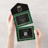 Luxury Gold Black Emerald Green Monogram Wedding All In One Einladung (Abreißen)