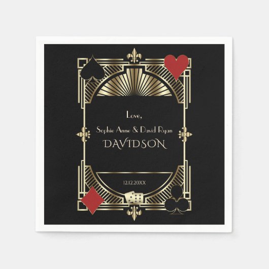 Luxury Gold Black Gatsby Style Roaring 20er Hochze Serviette (Vorderseite)