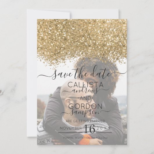 Luxury Gold Black Glitzer Confetti Foto Wedding Save The Date (Vorderseite)