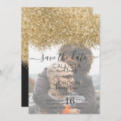 Luxury Gold Black Glitzer Confetti Foto Wedding Save The Date (Vorne/Hinten)