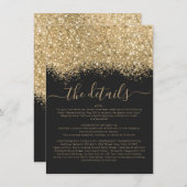 Luxury Gold Black Glitzer Confetti Wedding Details Begleitkarte (Vorne/Hinten)