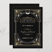 Luxury Gold Black Great 20er Stil Hochzeit Save The Date (Vorne/Hinten)