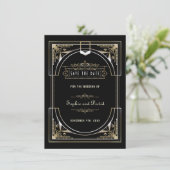 Luxury Gold Black Great 20er Stil Hochzeit Save The Date (Stehend Vorderseite)
