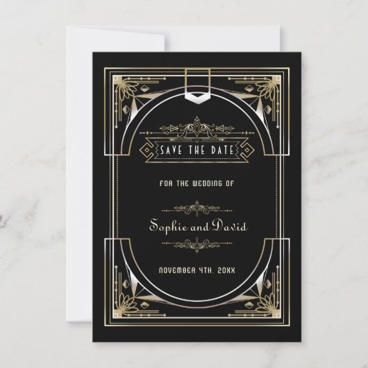 Luxury Gold Black Great 20er Stil Hochzeit Save The Date (Vorderseite)