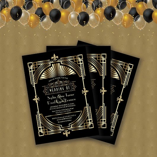 Luxury Gold Black Great Gatsby Roaring 20er Hochze Einladung