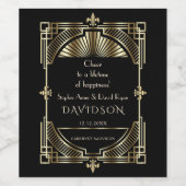 Luxury Gold Black Great Gatsby Roaring 20er Hochze Weinetikett (Einzelnes Label)