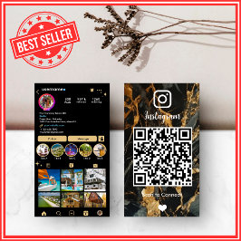 LUXURY Gold & Black Instagram Marmor Agate QR Visitenkarte