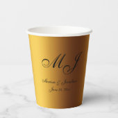 Luxury Gold Black Monogram Script Hochzeit Pappbecher (Rückseite)