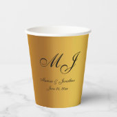 Luxury Gold Black Monogram Script Hochzeit Pappbecher (Vorderseite)