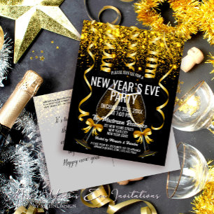 Luxury Gold Black New Year's Eve Party Einladung Postkarte