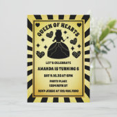 Luxury Gold Black Queen of Hearts Geburtstag Einladung (Stehend Vorderseite)