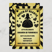 Luxury Gold Black Queen of Hearts Geburtstag Einladung (Vorne/Hinten)