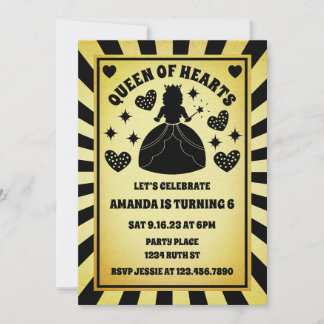 Luxury Gold Black Queen of Hearts Geburtstag Einladung
