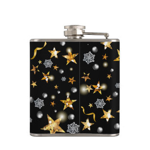 Luxury Gold & Black Star Metallic Fashion Xmas Flachmann