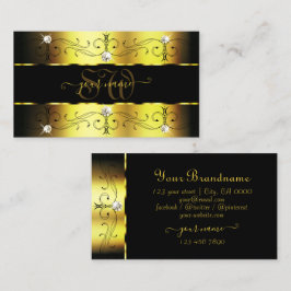 Luxury Gold Black Verziert Borders Jewels Monogram Visitenkarte