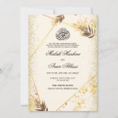 Luxury Gold Blätter Islamische Hochzeit Einladung (Vorderseite)