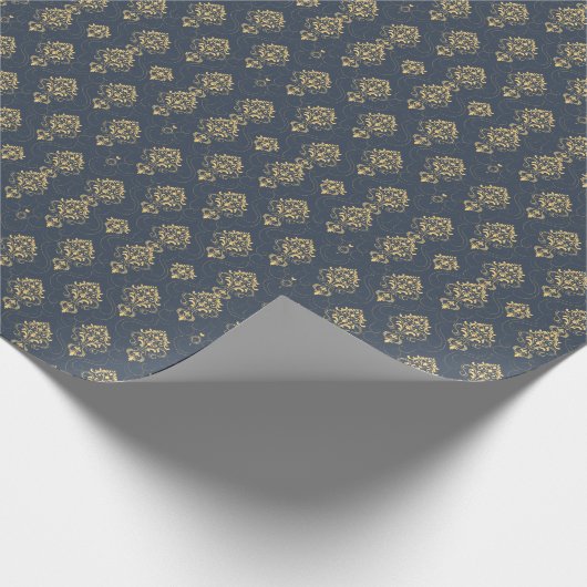 Luxury Gold Blue Damask Vector Muster Geschenkpapier (Ecke)