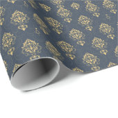 Luxury Gold Blue Damask Vector Muster Geschenkpapier (Rolleneckpunkt)