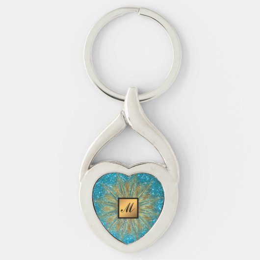 Luxury Gold Blue Glitzer Mit Monogramm Geschenk Schlüsselanhänger (Vorderseite)