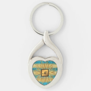 Luxury Gold Blue Glitzer Mit Monogramm Geschenk Schlüsselanhänger
