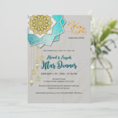 Luxury Gold & Blue Ramadan Iftar Invitation Einladung (Stehend Vorderseite)